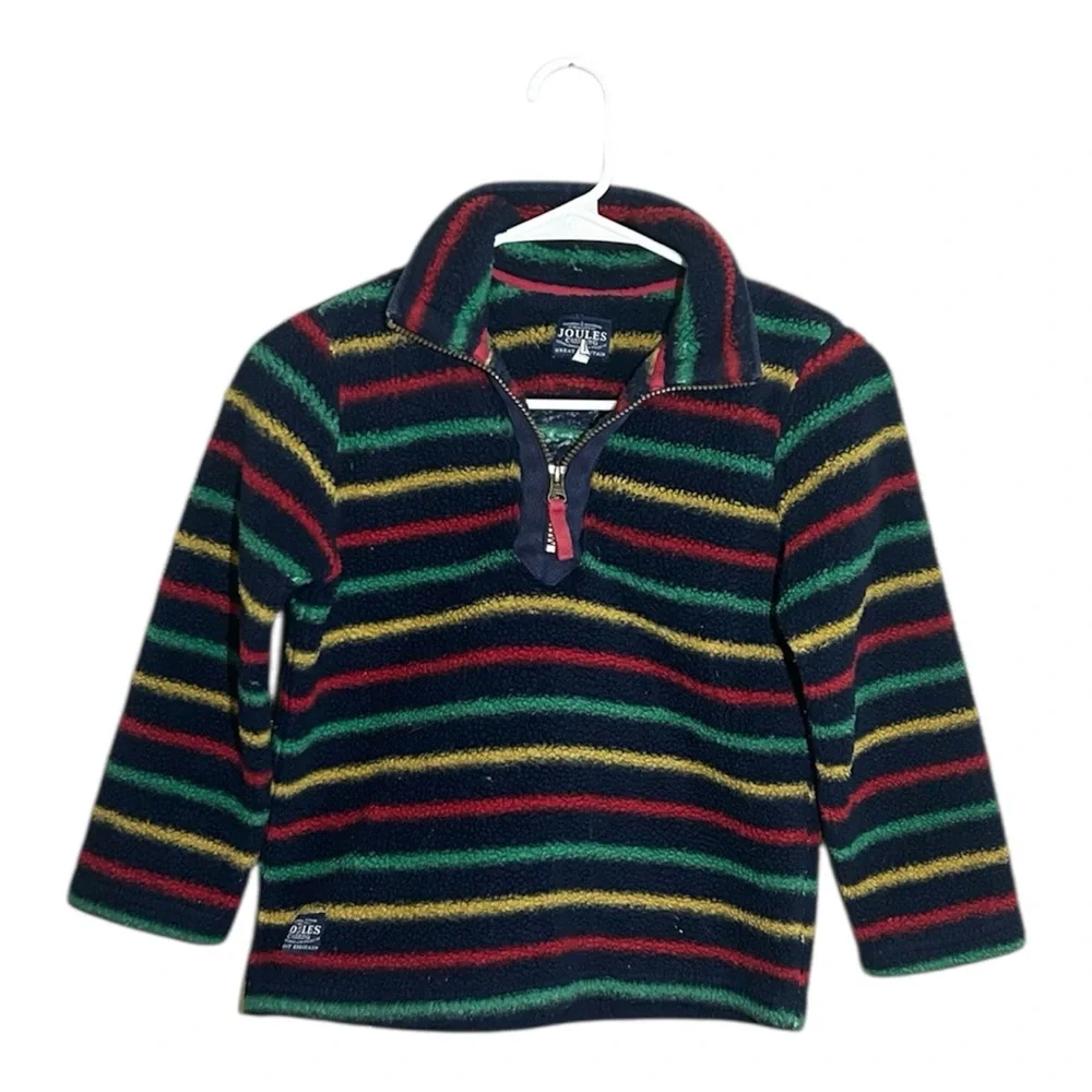 Joules Vintage Striped Sherpa Quarter Zip Jacket Size 7-8‎ Years Boys Kids